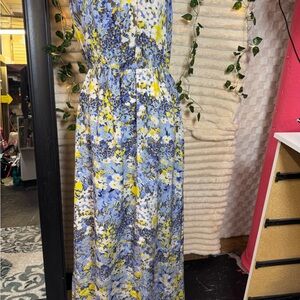 Banana Republic Blue and Yellow Floral Maxi Dress